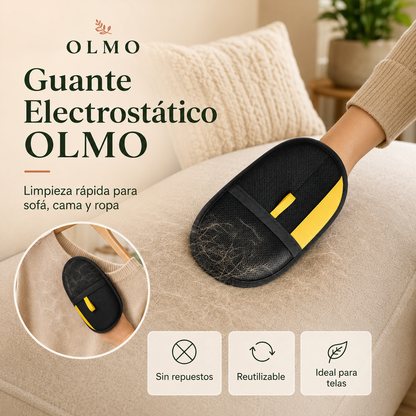 Guante Electrostático OLMO en uso sobre sofá y textiles