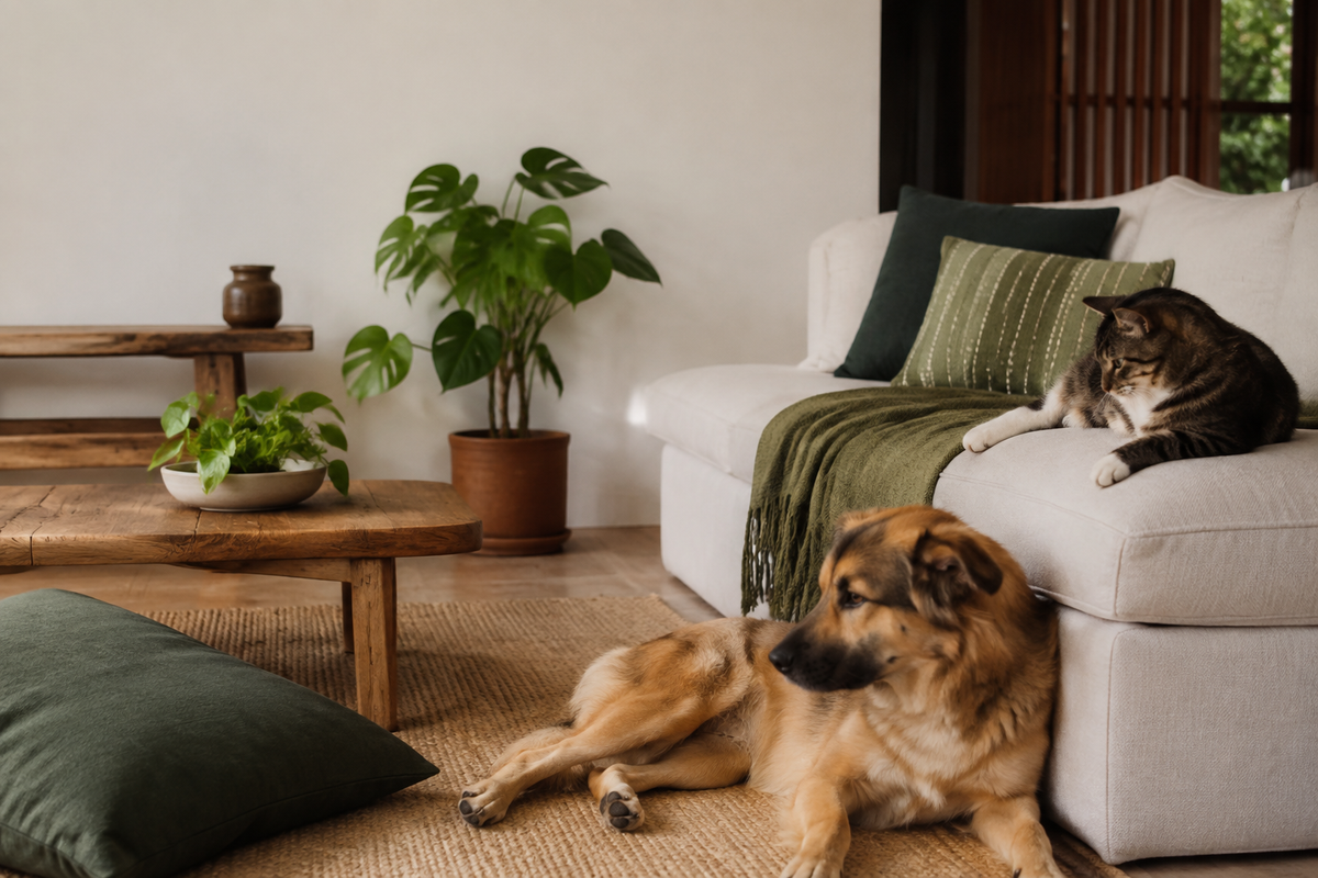 Perro y gato descansando en un hogar natural OLMO
